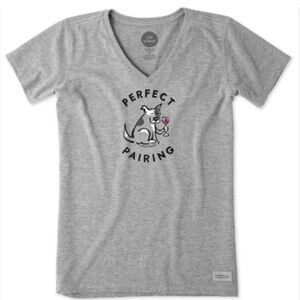 Life Is Good Heather Gray Perfect Pairing Tee with Dog and Wine Size XL